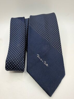 Vintage Oscar de la Renta Polka Dot Slim Tie - Navy & White